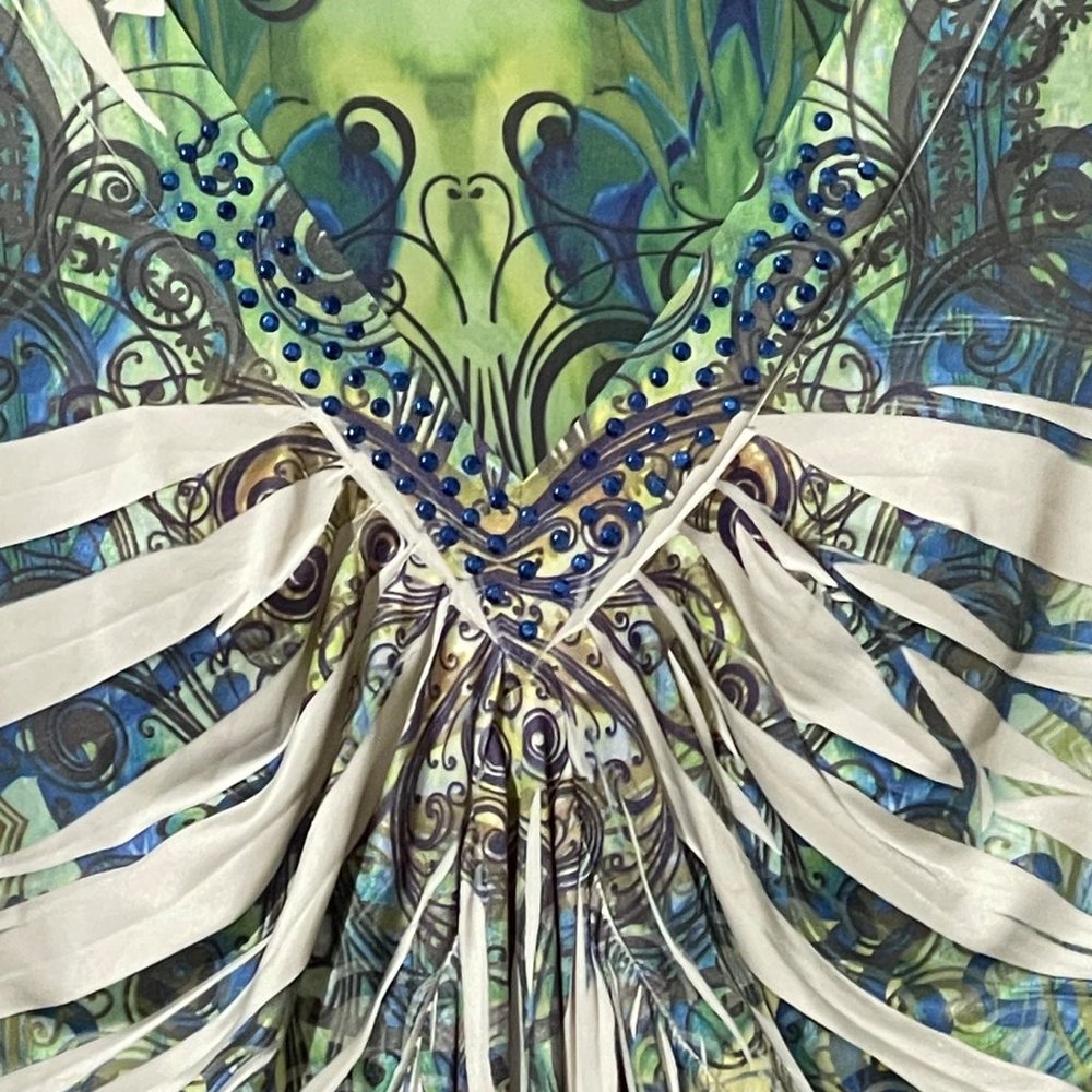 Unity Flutter Short Sleeve Boho Green/Blue Print … - image 2